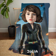 Personalized Black Widow Hand-Drawing Kid's Photo Portrait Fleece Blanket--Made in USA!