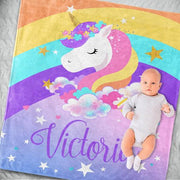 Custom Name Unicorn Velveteen Plush Blanke