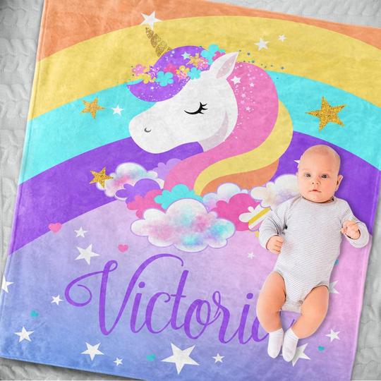 Custom Name Unicorn Velveteen Plush Blanke