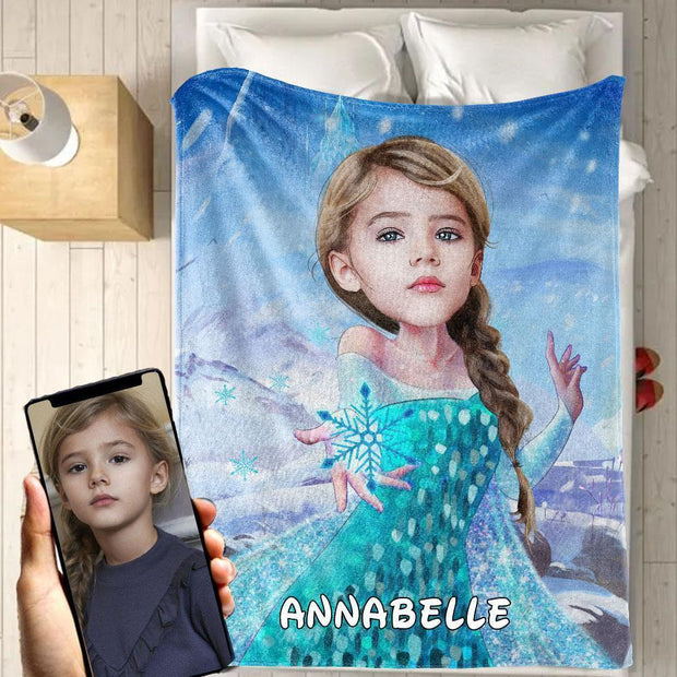 Personalized Elsa Hand-Drawing Kid's Photo Portrait Fleece Blanket--Made in USA!