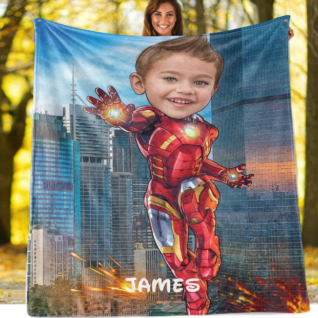 Personalized Hand-Drawing Kid's Photo Portrait Fleece Blanket V--Made in USA!