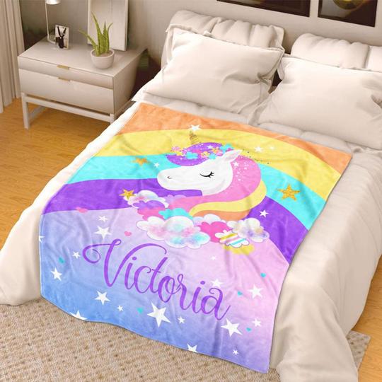 Custom Name Unicorn Velveteen Plush Blanke