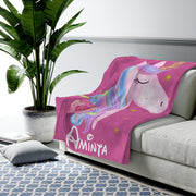 Custom Name Unicorn Velveteen Plush Blanke