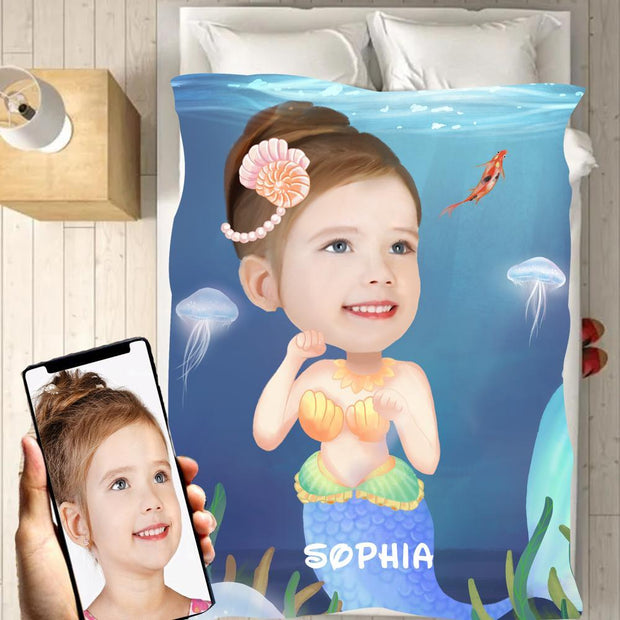 子供写真で描くオリジナル人魚ブランケットI－2枚買ったら10％OFF