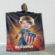 Personalized Hand-Drawing Kid's Photo Portrait Fleece Blanket II--Made in USA!
