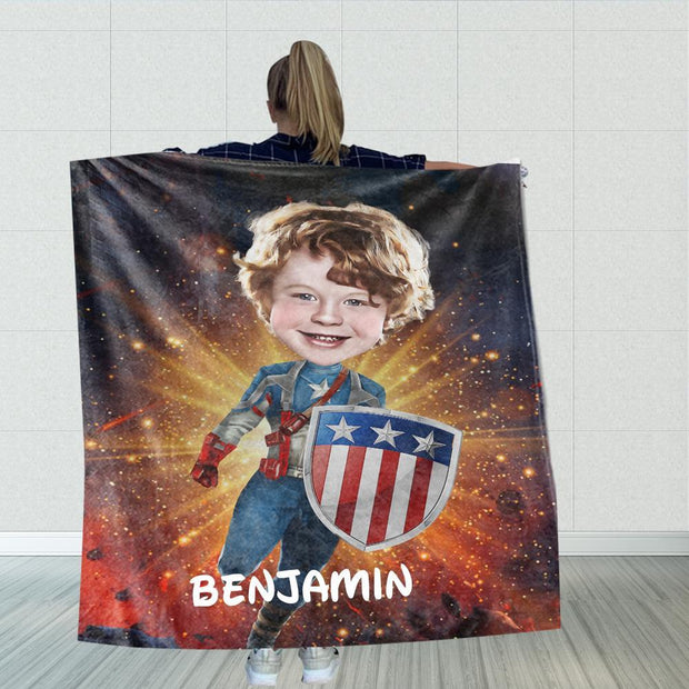 Personalized Hand-Drawing Kid's Photo Portrait Fleece Blanket II--Made in USA!