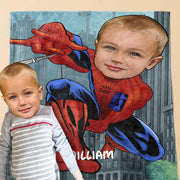 Personalized Hand-Drawing Kid's Photo Portrait Fleece Blanket IV--Made in USA!