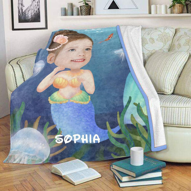 子供写真で描くオリジナル人魚ブランケットI－2枚買ったら10％OFF