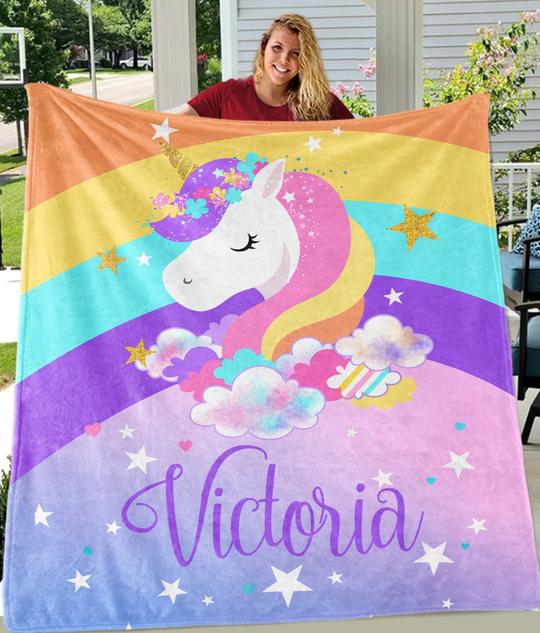 Custom Name Unicorn Velveteen Plush Blanke