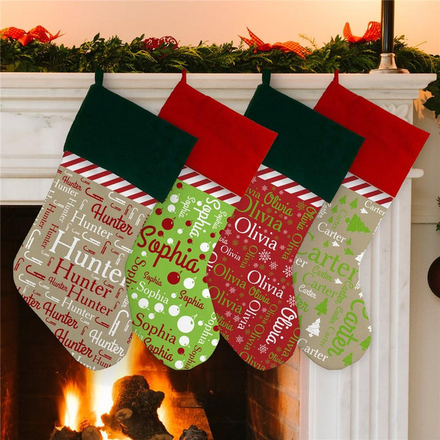 Personalized Word-Art Holiday Stocking，Personalized Holiday Stocking,Christmas Stockings, Holiday Decor,
