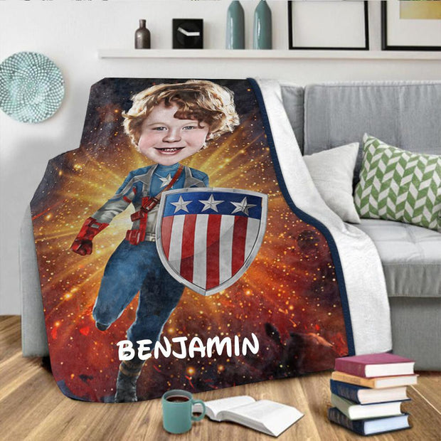 Personalized Hand-Drawing Kid's Photo Portrait Fleece Blanket II--Made in USA!