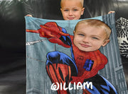 Personalized Hand-Drawing Kid's Photo Portrait Fleece Blanket IV--Made in USA!