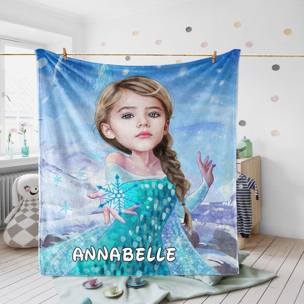 Personalized Elsa Hand-Drawing Kid's Photo Portrait Fleece Blanket--Made in USA!