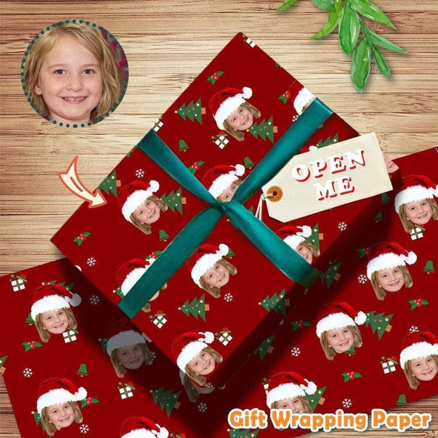 Custom Gift Wrapping Paper with Face Personalized Merry Christmas