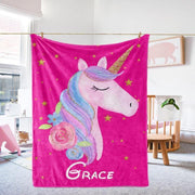 Custom Name Unicorn Velveteen Plush Blanke