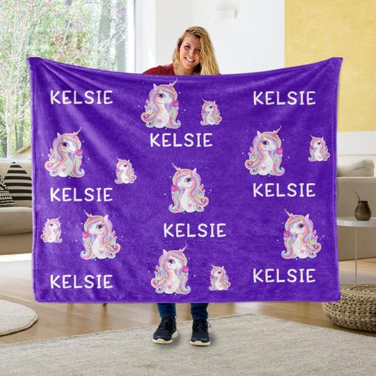 Custom Name Unicorn Velveteen Plush Blanke