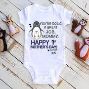 【ペンギン】名前入りのカスタムベビーボディースーツ❤️初めての母の日へのお祝い❤️ベビーボディースーツ❤️赤ちゃんのボディースーツ