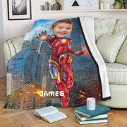 Personalized Hand-Drawing Kid's Photo Portrait Fleece Blanket V--Made in USA!