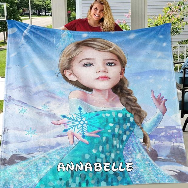 Personalized Elsa Hand-Drawing Kid's Photo Portrait Fleece Blanket--Made in USA!