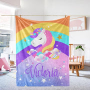 Custom Name Unicorn Velveteen Plush Blanke