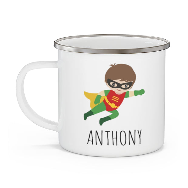 Personalized Name Hero Kid's Enamel Campfire Mug -Made in USA