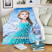 Personalized Elsa Hand-Drawing Kid's Photo Portrait Fleece Blanket--Made in USA!