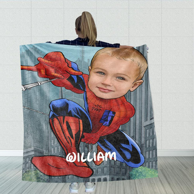 Personalized Hand-Drawing Kid's Photo Portrait Fleece Blanket IV--Made in USA!