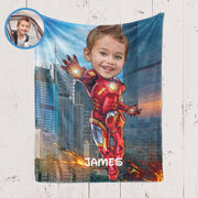 Personalized Hand-Drawing Kid's Photo Portrait Fleece Blanket V--Made in USA!